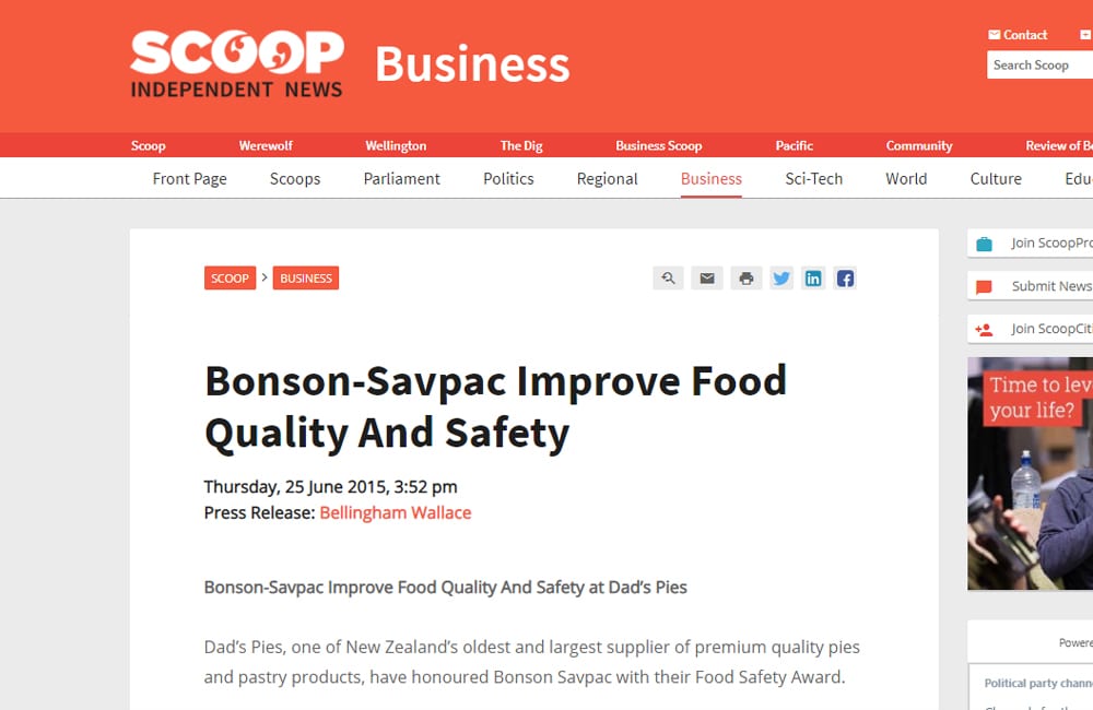 Bonson improves food quality and safety for Dad’s Pies – scoop.co.nz